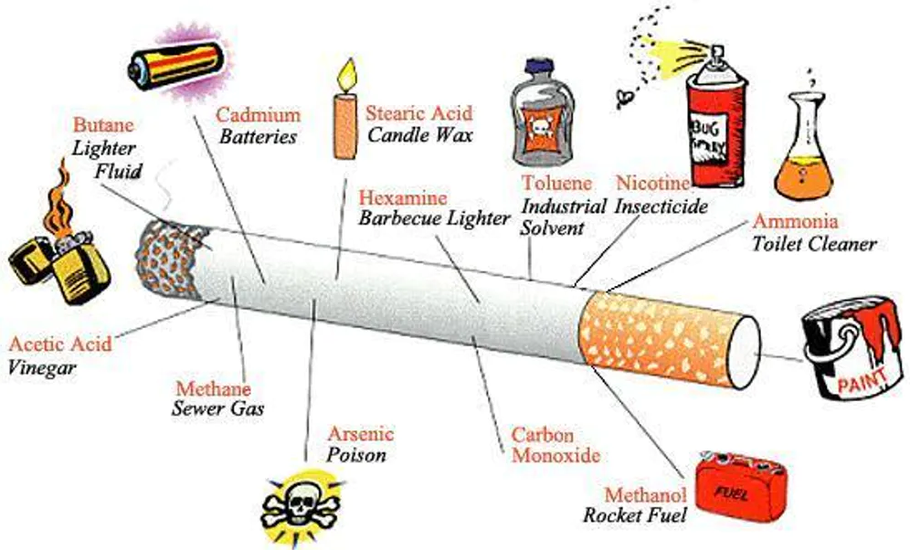 Các chất độc trong khói thuốc tương đương với rất nhiều chất độc hại khác nhau