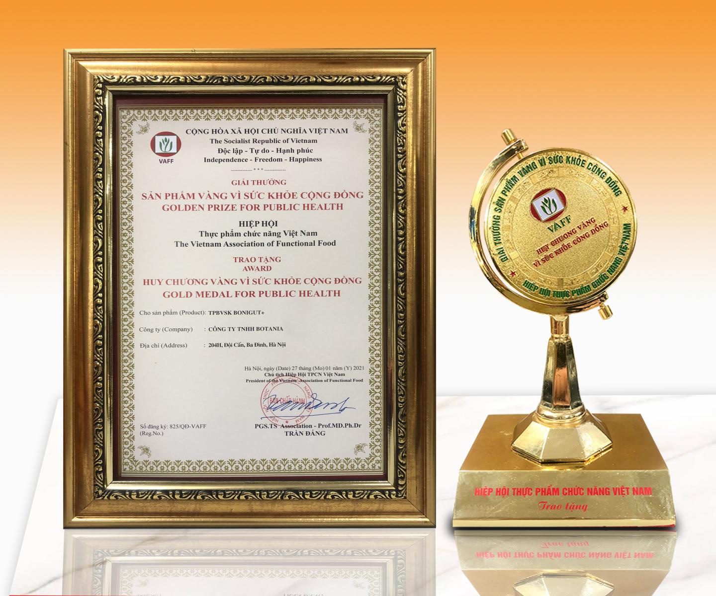 BoniGut+ nhận được giải thưởng “Sản phẩm vàng vì sức khỏe cộng đồng”.