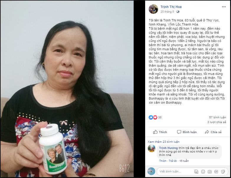 Kinh nghiệm dùng BoniHappy của cô Trịnh Thị Hoa, 63 tuổi, quê ở Thọ Vực, Ninh Khang, Vĩnh Lộc,Thanh Hóa