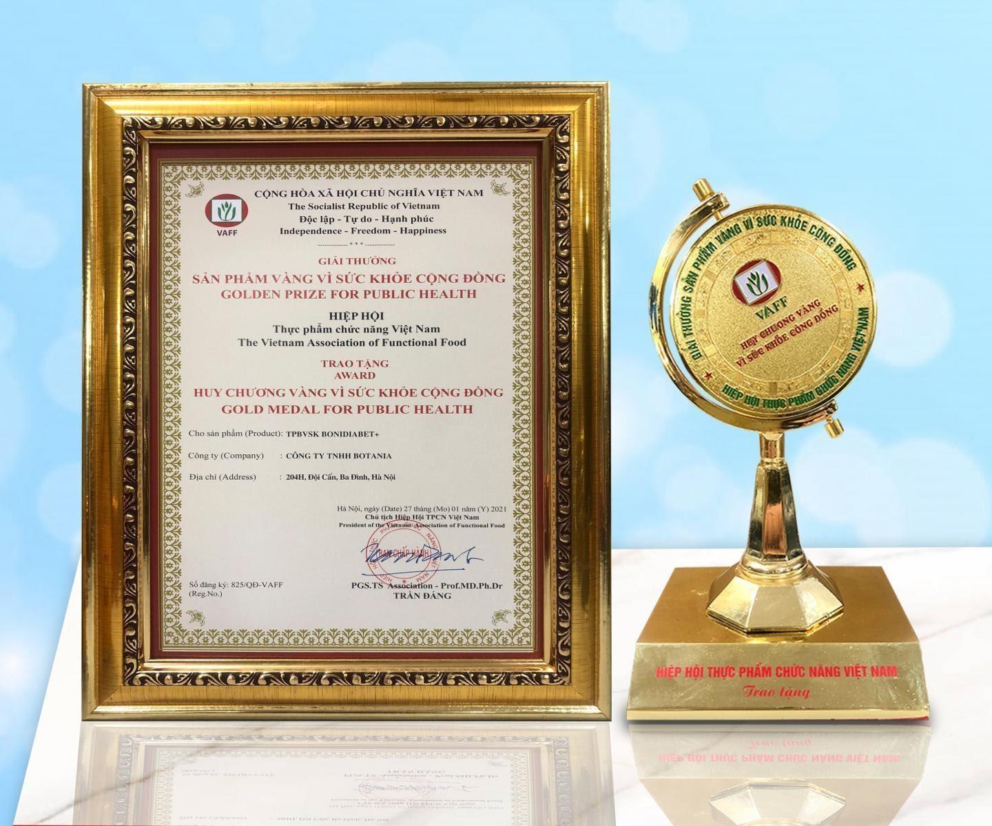 Giải thưởng “Huy chương vàng vì sức khỏe cộng đồng” của công ty Botania.