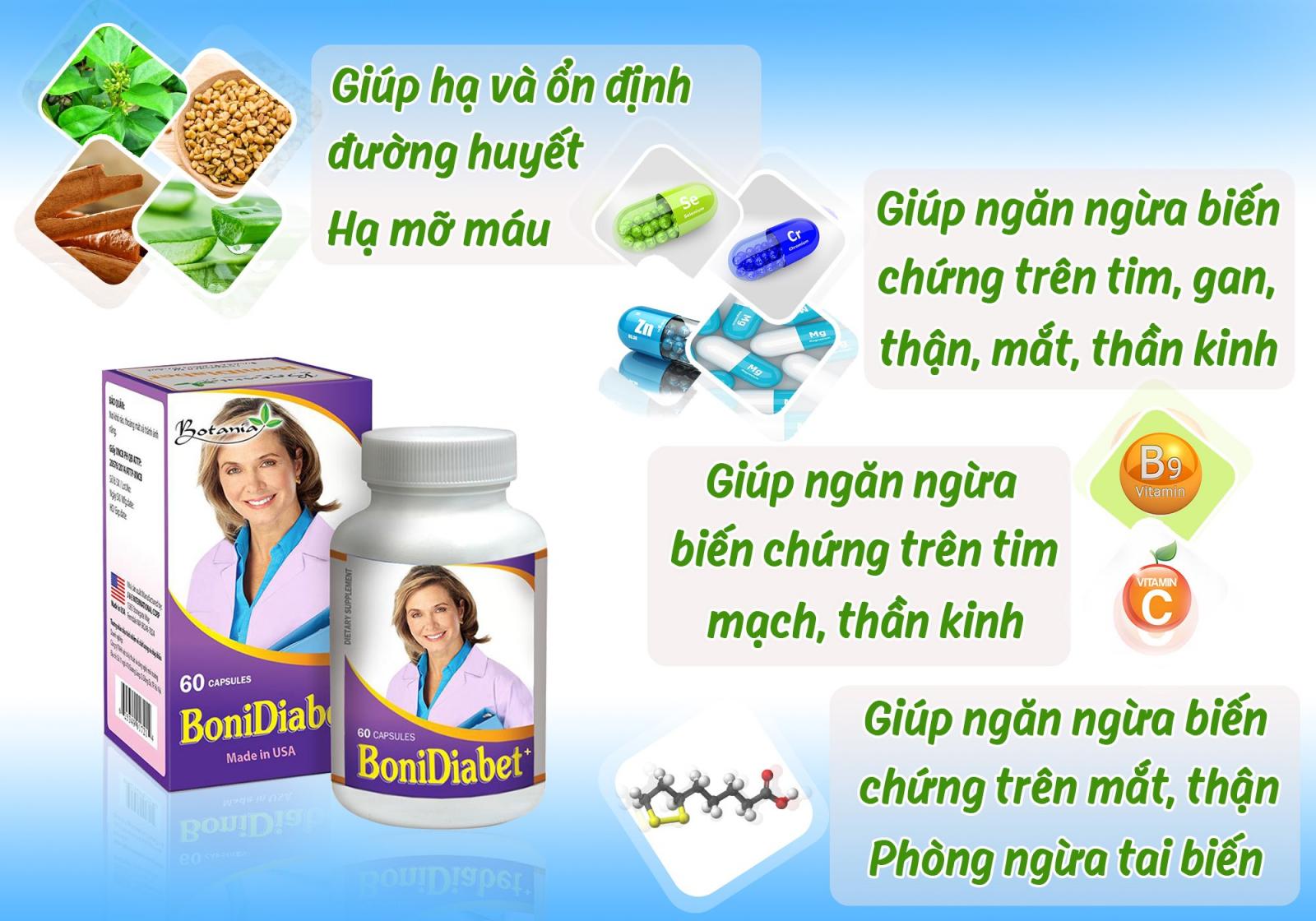 Sản phẩm BoniDiabet + cho người bệnh tiểu đường có chứa acid folic