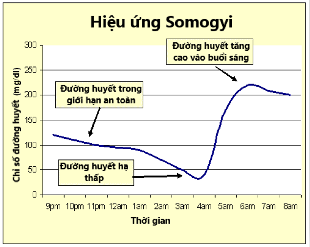 Biểu đồ minh họa đường huyết của bệnh nhân khi gặp hiệu ứng Somogyi